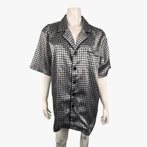 Robert Louis Pajama Top Silk Blend Silver Black Piping Womens Large